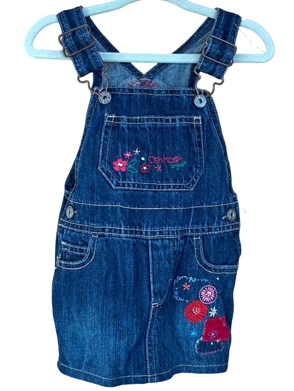 Vintage OshKosh B’gosh Vestbak embroidered denim overall dress size 12 months